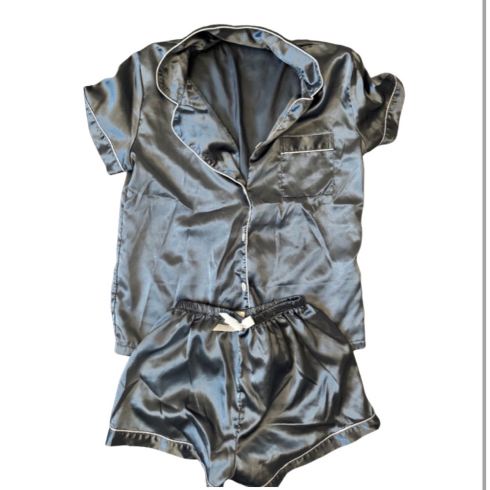 Silky Short Sleeve Pajama Set - Blue